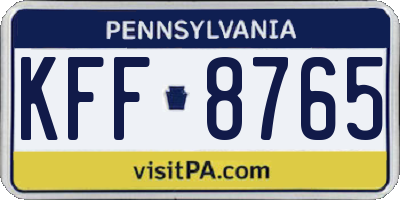 PA license plate KFF8765