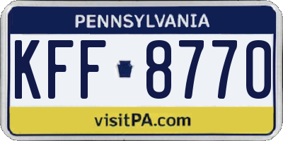 PA license plate KFF8770