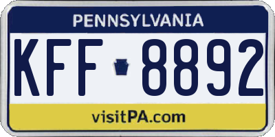PA license plate KFF8892