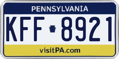 PA license plate KFF8921