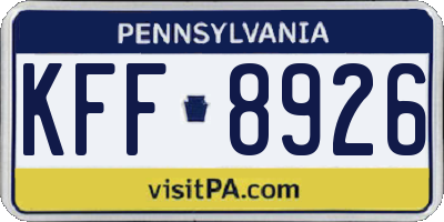 PA license plate KFF8926