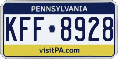 PA license plate KFF8928