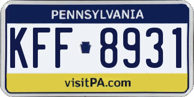 PA license plate KFF8931