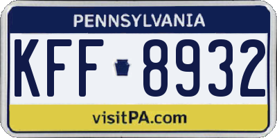 PA license plate KFF8932