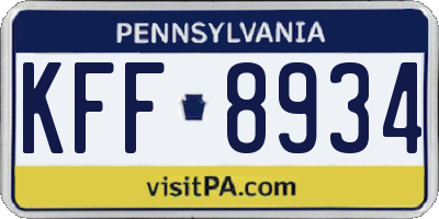 PA license plate KFF8934