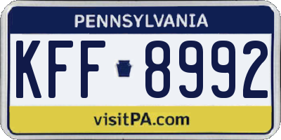 PA license plate KFF8992