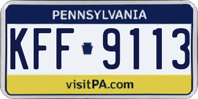 PA license plate KFF9113