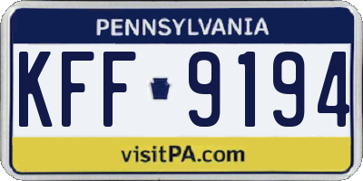 PA license plate KFF9194
