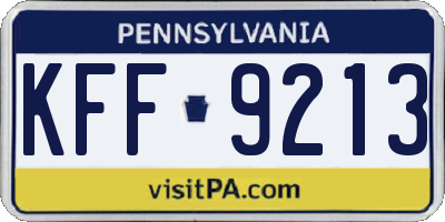 PA license plate KFF9213