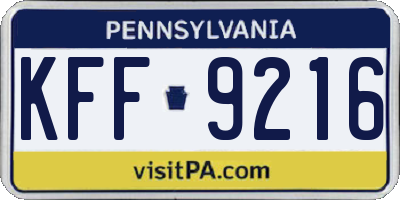 PA license plate KFF9216