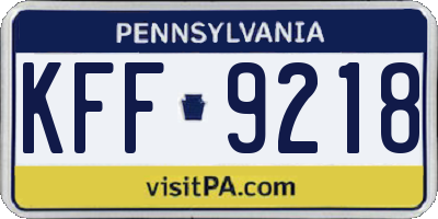 PA license plate KFF9218
