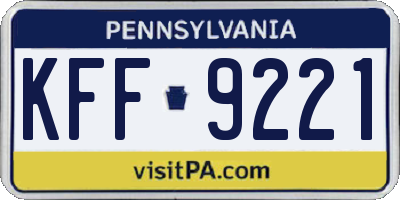 PA license plate KFF9221