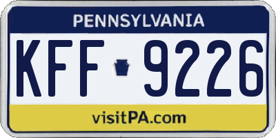 PA license plate KFF9226