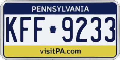 PA license plate KFF9233