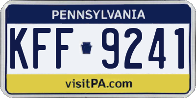 PA license plate KFF9241