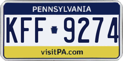 PA license plate KFF9274