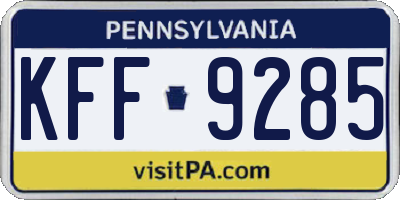 PA license plate KFF9285