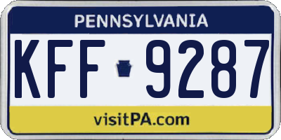 PA license plate KFF9287