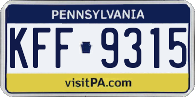 PA license plate KFF9315