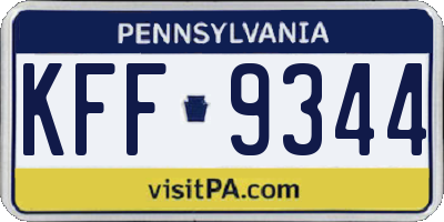 PA license plate KFF9344
