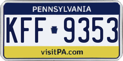 PA license plate KFF9353