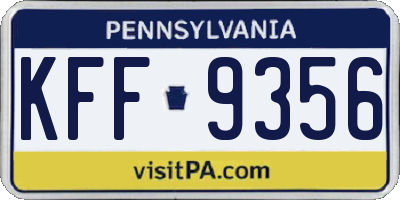 PA license plate KFF9356