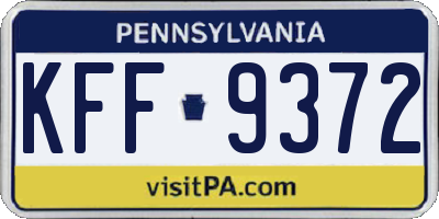 PA license plate KFF9372