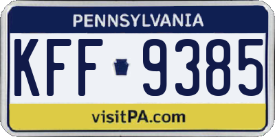PA license plate KFF9385