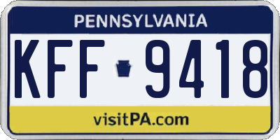 PA license plate KFF9418