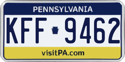 PA license plate KFF9462