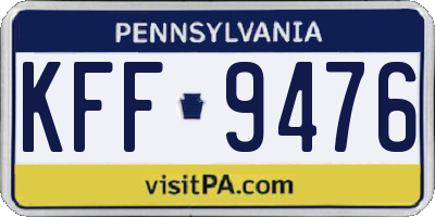 PA license plate KFF9476