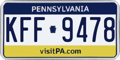 PA license plate KFF9478