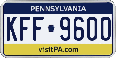 PA license plate KFF9600