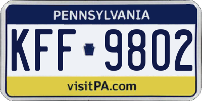PA license plate KFF9802
