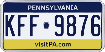 PA license plate KFF9876