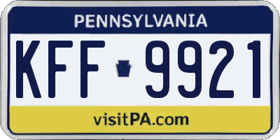 PA license plate KFF9921
