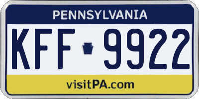 PA license plate KFF9922