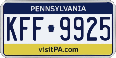 PA license plate KFF9925