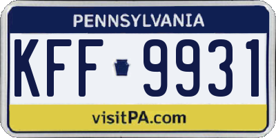 PA license plate KFF9931