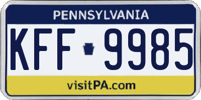 PA license plate KFF9985