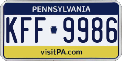 PA license plate KFF9986
