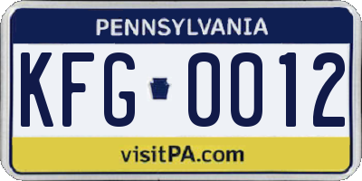 PA license plate KFG0012