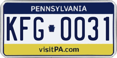 PA license plate KFG0031