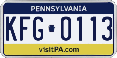 PA license plate KFG0113