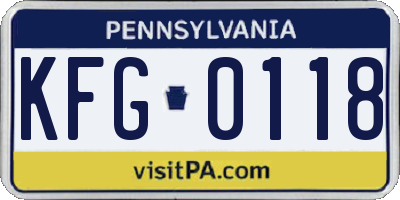 PA license plate KFG0118