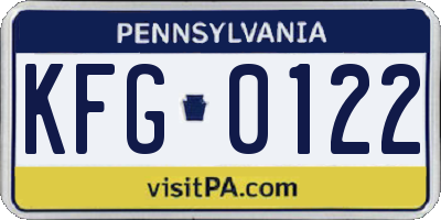 PA license plate KFG0122