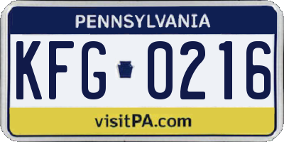 PA license plate KFG0216