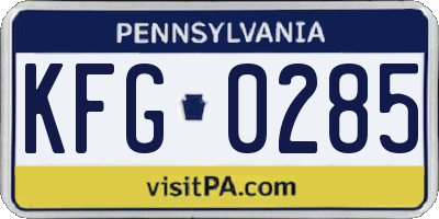 PA license plate KFG0285