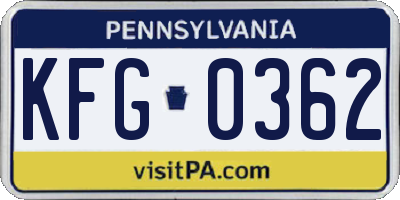 PA license plate KFG0362