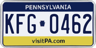 PA license plate KFG0462